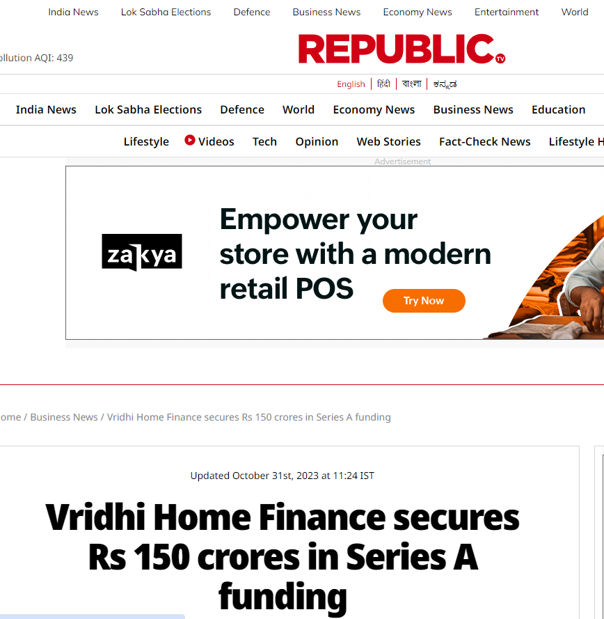 Vridhi Home Finance secures Rs 150 crores in Series A funding